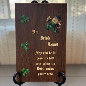 Vintage “An Irish Toast” Wood Plaque Leprechaun Clover Lucky Wall Decor